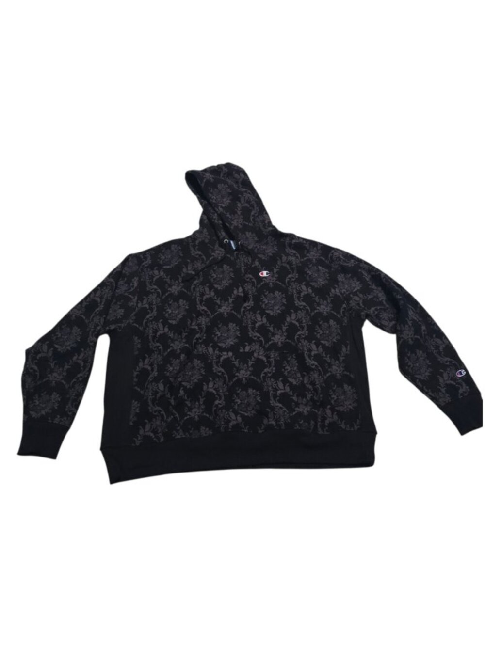 MENS CHAMPION BLACK DAMASK PRINT GRAY HOODED SWEATER SIZE 3XL 84% COTTON WINTER